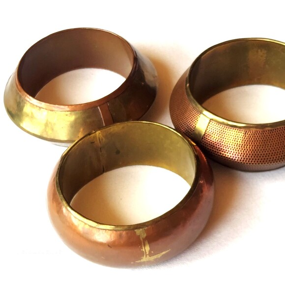 Vintage 1990s Bangle Bracelets Set Of 3 Copper Brass Metals - Picture 5 of 12